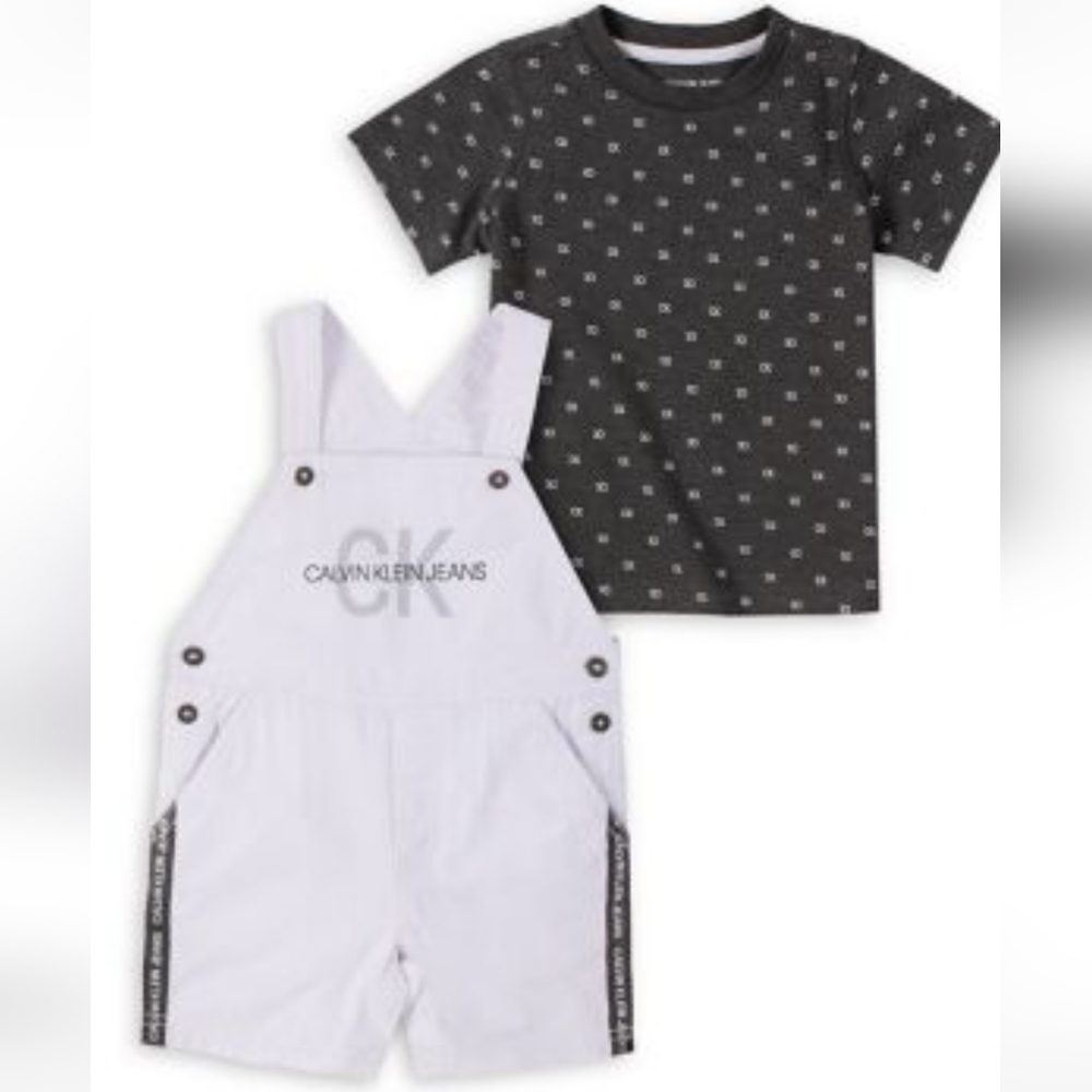 Calvin Klein Baby Boy's 2-piece Monogram T-Shirt and Twill Shortall Set